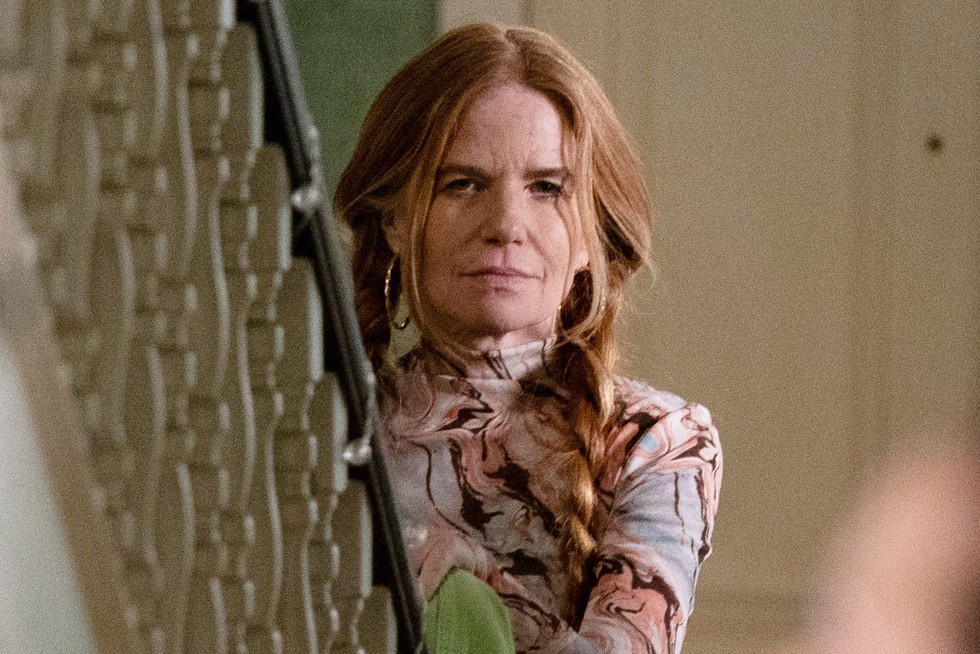 EastEnders Bianca Jackson 11th June Patsy Palmer as Bianca Jackson scowling for EastEnders standing at the bottom of some stairs