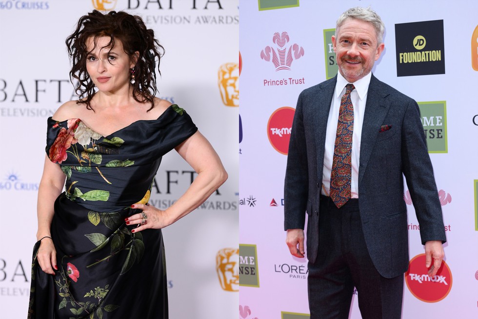 Martin Helena Images of Helena Bonham Carter and Martin Freeman put next to each other, with both on red carpets in formal attire