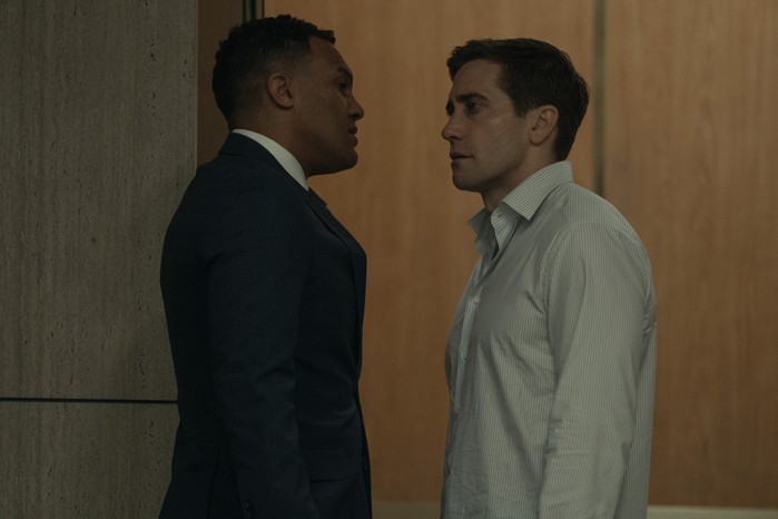 Presumed_Innocent_Photo_010205 O-T Fagbenle and Jake Gyllenhaal in Presumed Innocent, stood next to each other and looking at each other