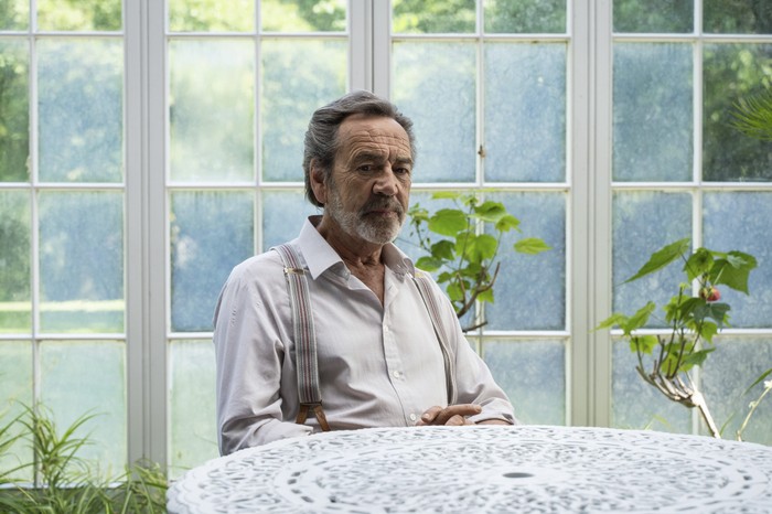 480710,Sherwood - Series 2 Robert Lindsay as Franklin Warner in Sherwood, sat at a table in a conservatory