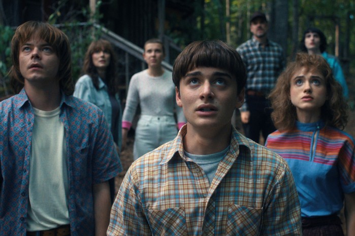 (L to R) Charlie Heaton as Jonathan Byers, Winona Ryder as Joyce Byers, Millie Bobby Brown as Eleven, Noah Schnapp as Will Byers, David Harbour as Jim Hopper, Natalia Dyer as Nancy Wheeler, and Finn Wolfhard as Mike Wheeler in Stranger Things (L to R) Charlie Heaton as Jonathan Byers, Winona Ryder as Joyce Byers, Millie Bobby Brown as Eleven, Noah Schnapp as Will Byers, David Harbour as Jim Hopper, Natalia Dyer as Nancy Wheeler, and Finn Wolfhard as Mike Wheeler in Stranger Things