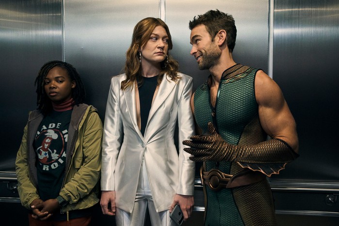 The Boys Season 4 Susan Heyward as Sister Sage, Colby Minifie as Ashley Barrett and Chace Crawford as The Deep in The Boys