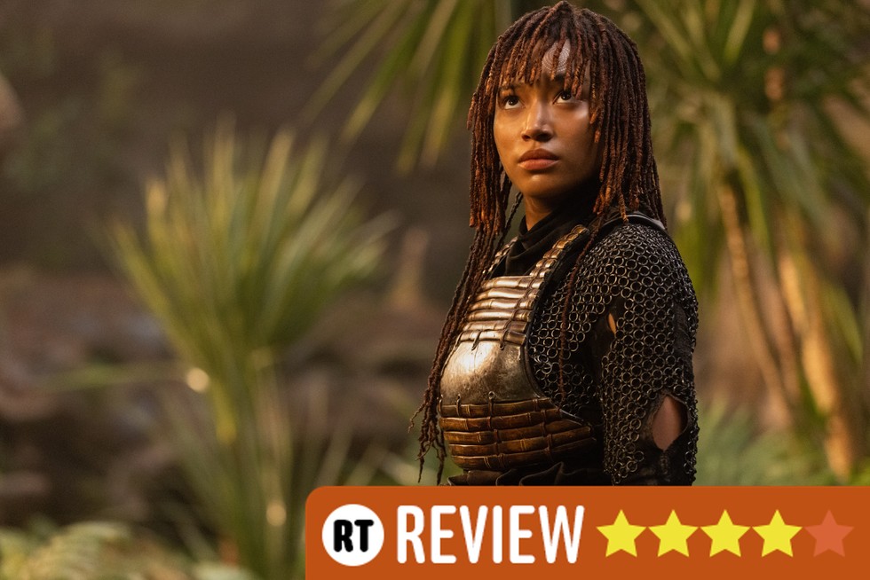 Amandla Stenberg as Osha in The Acolyte Amandla Stenberg as Osha in The Acolyte. She's surrounded by plants and is looking solemnly into the distance. An orange label in the bottom right corner reads "RT Review" with four out of five stars filled in